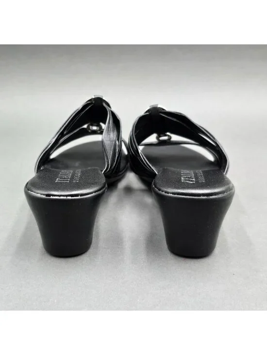 Italian Shoemakers Aleena Black Wedge Sandals Size 7 M Rhinestone Detail Slide - Picture 6 of 8